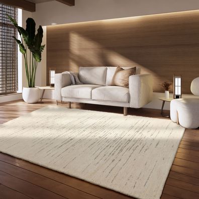 Teppich Wohnzimmer Kurzflor Skandinavisches Design Einfarbig Abstrakt 3D Beige