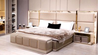 Modern Garnitur Einrichtung Schlafzimmer Bett 2xNachttische Design Möbel Neu
