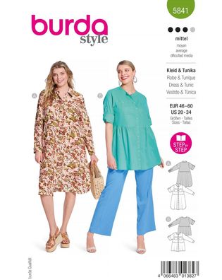 burda Papier-Schnitt Kleid/ Tunika mit Hemdkragen #5841 Gr.46-60