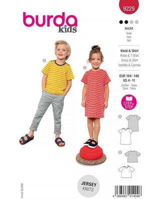 burda Papier-Schnitt Kindershirt und Kleid #9229 Gr.104-146