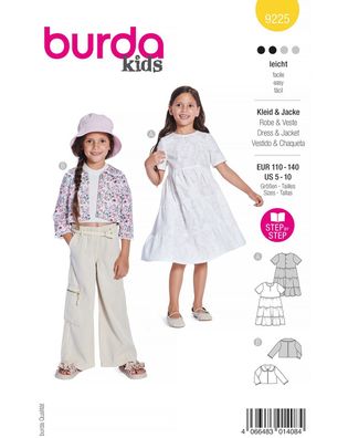 burda Papier-Schnitt Kleid/ Jacke für Mädchen #9225 Gr.110-140