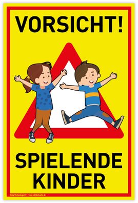 Schild Vorsicht! Spielende Kinder | PVC 20 x 30 cm | Achtung Spielplatz | Langsam! Sp