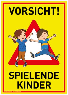 Großes Schild Vorsicht! Spielende Kinder | PVC 30 x 42 cm | Achtung Spieplatz | Langs