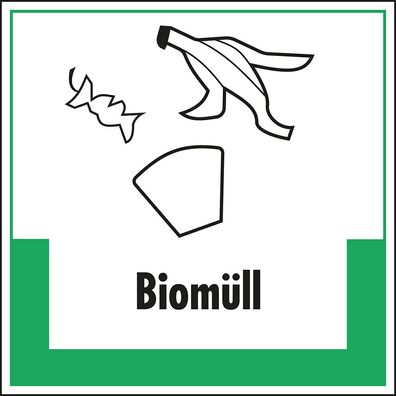 Abfallkennzeichen Biomüll, mit Symbol und Text, Kunststoff, 200x200mm