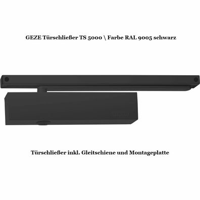 GEZE Türschließer TS 5000 inkl. Gleitschiene & Montageplatte RAL 9005 schwarz