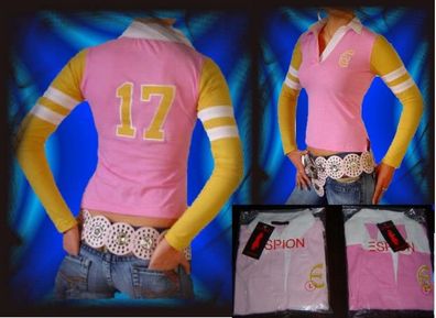 Damen Girly V Shirt Hemd Bluse College S 34 M 36 L 38 orange rosa pink weiß TOP