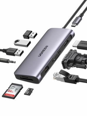 Ugreen 10-in-1 Multifunktions Adapter 3xUSB-C HDMI VGA 1080p Audio Ladeanschluss 100W