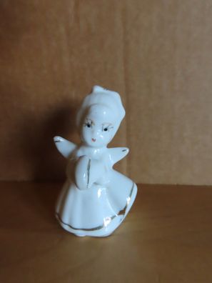 Figur Engel weiß silbern mit Muff Keramik ca.6,5 cm H