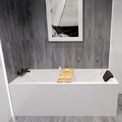 Badewanne Rechteck MODERN 120x70 + Bambus Ablage + Kopfstütze | Ablauf & Füße GRATIS!