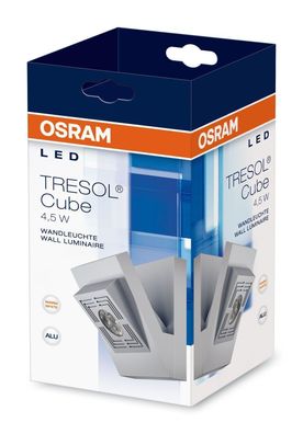 2x Wandleuchte "OSRAM LED TRESOL Cube" silber, 4,5 Watt, EEK: G (Spektrum A-G)