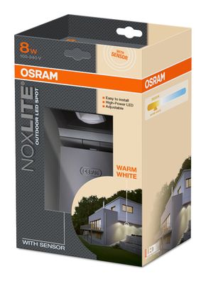 OSRAM LED Außenleuchte/ Noxlite 8W, mit Sensor, warmweiß, EEK: F (Spektrum A-G)