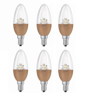 6x OSRAM LED Kerze E14 dimmbar 5,7W = 40W warmweiß gold EEK: F (Spektrum A-G)