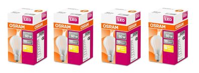 4x OSRAM LED Glühlampen E27 7W=60W warmweiß matt EEK: E (Spektrum A bis G)