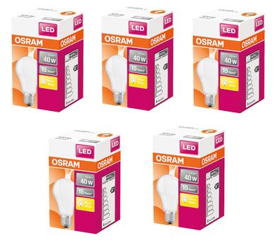 5x OSRAM LED Glühlampen E27 5,5W=40W warmweiß matt EEK: F (Spektrum A bis G)