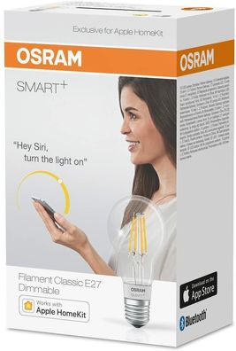 OSRAM SMART+ Apple, Google Bluetooth LED Filament CL.A E27 dim EEK: E(Spektr. A-G)
