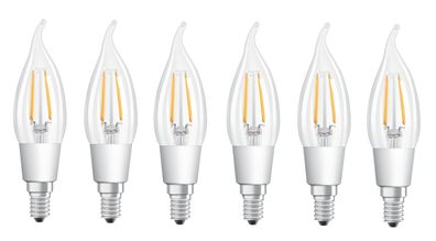 6x Osram LED BA 40 Windstoß Kerze E14 4,5W=40W dimmbar EEK: G (Spektrum A-G)