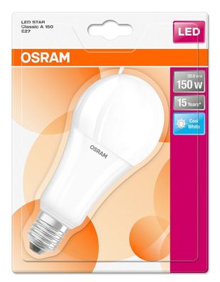 1x OSRAM LED Star Classic A 150 E27 20W = 150W kaltweiß EEK: F (Spektrum A-G)