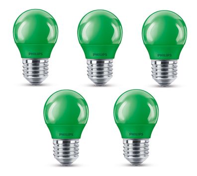 5x Philips LED Kugel Tropfen Lampe E27 3,1W = 25W grün EEK: F (Spektrum A-G)