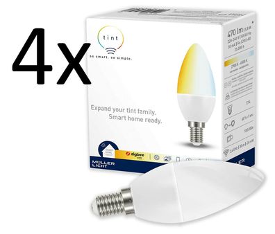 4xTINT MüllerLicht zigbee Smart+ LED Kerze tunable 5,8W E14 EEK: F (Spektrum A-G)