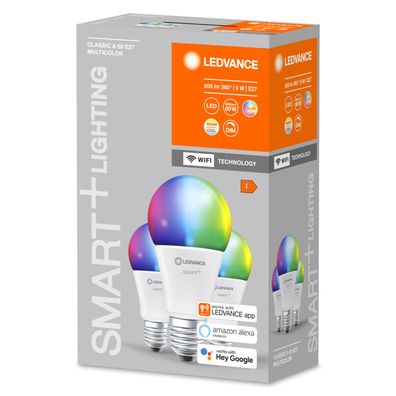 3x Ledvance Smart+ LED Wifi E27 9W dimmbar Multicolor RGBW EEK: F(Spektrum A-G)