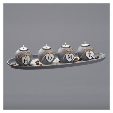 Teelichthalter Set, home, grau, ca.51cm, 52868 1 Set