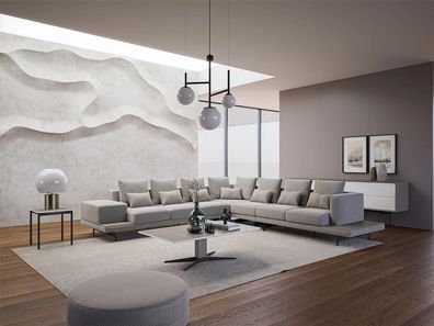 Wohnzimmer Grau Polstermöbel Ecksofa L-Form Design Couchtisch Beistelltisch
