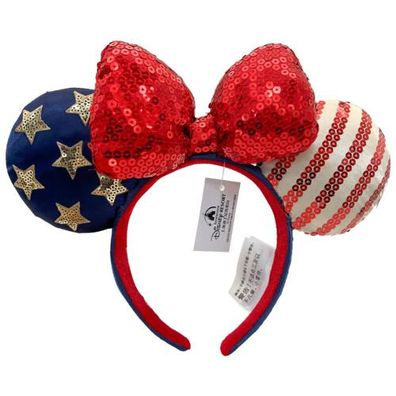 Bow Minnie Ears Stars American Flag Disney- Parks Sequins Mickey Mouse-Headband-