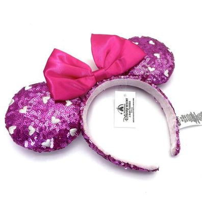 Disney-Resort Minnie Ears Bow Mickey Mouse White Heart Pink Sequin Headband DE