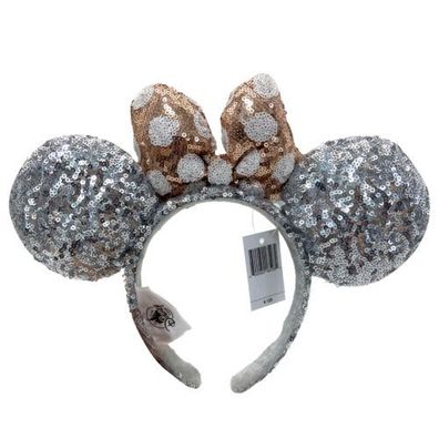 Mickey Mouse Disney- Parks Polka Dot Ears Rose Gold Silver Sequins Headband DE