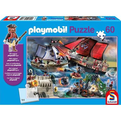 Schmidt Puzzle Playmobil Piraten 60 Teile + Playmobil Figur