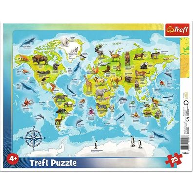 TREFL Puzzle Weltkarte mit Tieren 25 Teile