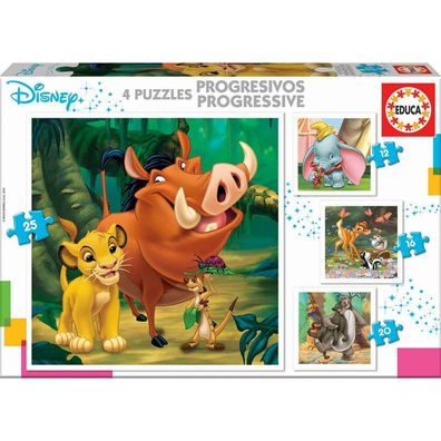 Educa 18104, Disney Tiere, 4-in-1 Puzzleset für Kinder ab 3 Jahren, Puzzle