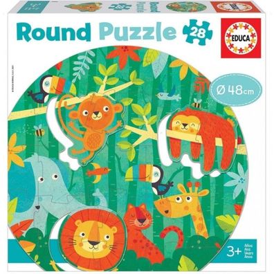 Educa 18906, Dschungel, 28 Teile Rund-Puzzle für Kinder ab 3 Jahren, Tierpuzzle