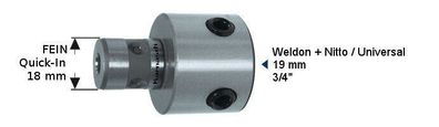 Adapter mit Bohrung 6,34mm: FEIN Quick-In 18mm - Weldon + Nitto/ Universal 19mm