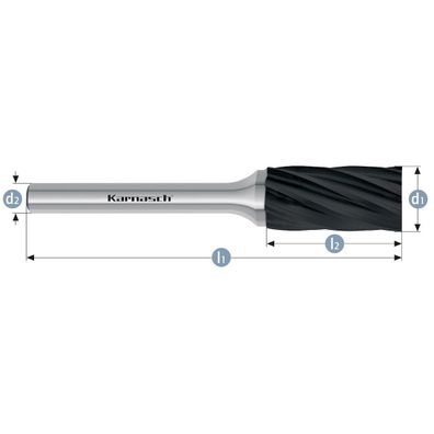 D1= 10mm D2= 6mm L1= 65mm L2= 20mm Hartmetall-Frässtift, Zylinder ohne Stirnverzahnun