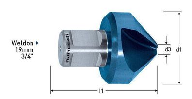 HSS-XE Kegelsenker 90° mit Weldonschaft, beschichtet 3-Schneiden, 25 mm