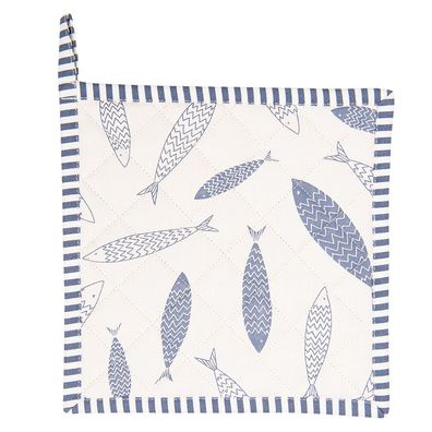 Clayre & Eef Topflappen 20x20 cm Blau Beige Baumwolle Quadrat Fische (Gr. 20x20 cm)