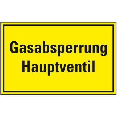 Hinweisschild Gasabsperrung Hauptventil, Kunststoff, 300x200mm