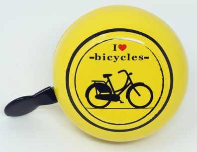CBK-MS Retro Ding Dong Fahrrad Klingel I Love Bicycles Glocke gelb Ø 80 mm