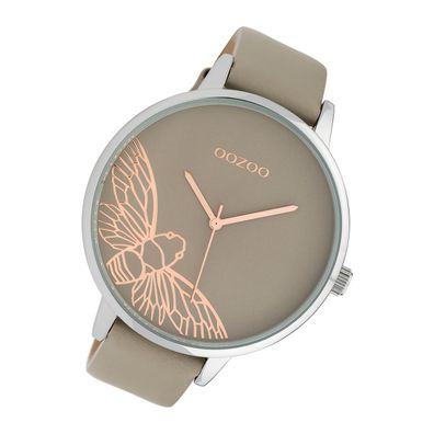 Oozoo Leder Damen Uhr C10077 Analog Quarz Armband beige Timepieces UOC10077