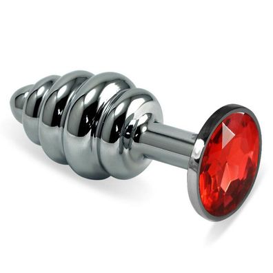 Spiral Butt Plug Rosenknospe mit rotem Schmuckstück