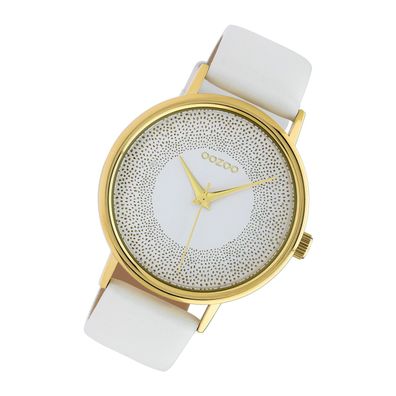 Oozoo Leder Damen Uhr C10576 Analog Quarzuhr Armband weiß Timepieces UOC10576