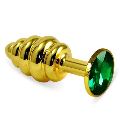 Spiral Butt Plug Rosenknospe mit grünem Schmuckstück
