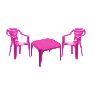 Kindersitzgruppe 1x Kindertisch + 2x Kinderstuhl Sitzgruppe Kinder Pink ab 10 M.