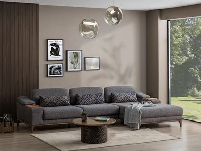 Wohnzimmer Luxus Grau Ecksofa L Form Polstermöbel Textil Garnitur Modern Design