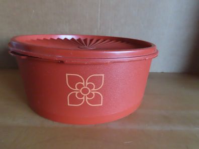 Aufbewahrungsgefäß Schüssel rot rund mit heller Blume Tupperware 1204-4