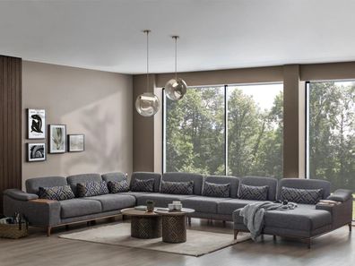 Design Ecksofa U Form Couch Modern Textil Garnitur Grau Polstermöbel Neu