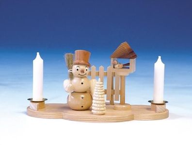 Kerzenständer Schneemann mit Besen natur Größe 11 cm NEU Weihnachten
