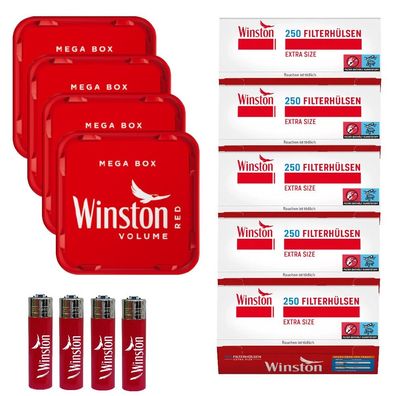 Winston Red Mega Box mit Filter Hülsen und Feuerzeug