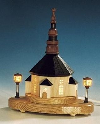 Tischdekoration Sockel Seiffener Kirche natur elekt. Beleuchtung Länge 23 cm